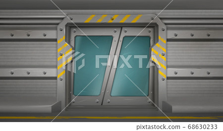Metal door, sliding gates in spaceship hallway 68630233
