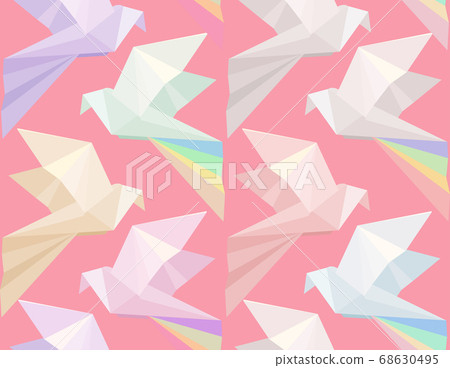 Seamless texture with multi colored origami doves on a pink background. Vector background  68630495