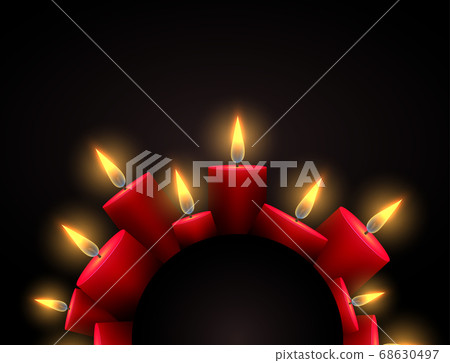 Semicircle frame with red luminous candles and place under the text. Element for writing condolences 68630497