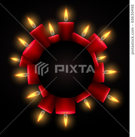 Round frame with red luminous candles and place under the text. Element for writing condolences 68630498