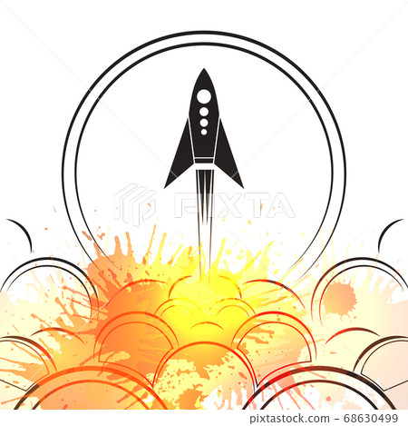 Contour illustration of an upcoming rocket with smoke and watercolor splashing. Vector illustration Contour illustration of an upcoming rocket with smoke and watercolor splashing. Vector illustration 68630499