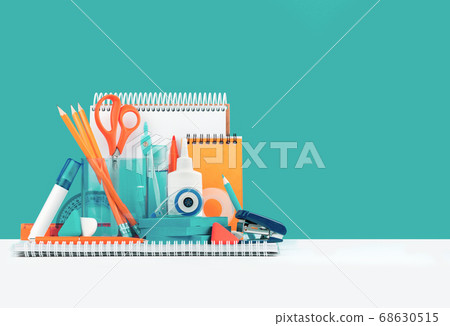 Group of office and school yellow orange and teal 68630515