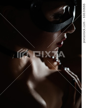 Brunette girl in a cat mask Brunette girl in a cat mask 68630666
