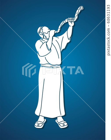 Feast of trumpets.Jewish blowing the shofar horn cartoon graphic vector Feast of trumpets.Jewish blowing the shofar horn cartoon graphic vector 68631193