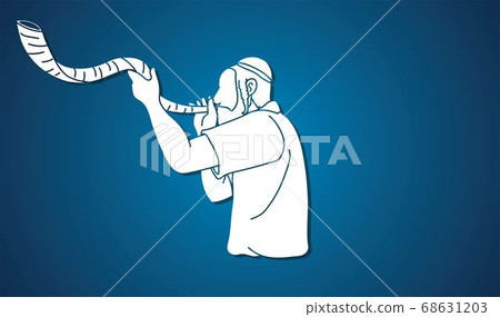 Feast of trumpets.Jewish blowing the shofar horn cartoon graphic vector Feast of trumpets.Jewish blowing the shofar horn cartoon graphic vector 68631203