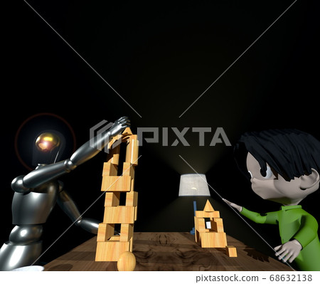 A child building blocks with AI A child building blocks with AI 68632138