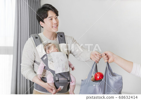 Modern young family concept, young mother and father with newborn 409 Modern young family concept, young mother and father with newborn 409 68632414