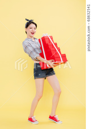 Life style concept, happy shopping time. Young asian woman with shopping bags and cart. 421 68632541