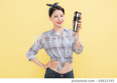 Life style concept, happy shopping time. Young asian woman with shopping bags and cart. 417 Life style concept, happy shopping time. Young asian woman with shopping bags and cart. 417 68632545