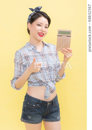 Life style concept, happy shopping time. Young asian woman with shopping bags and cart. 374 68632567