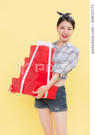 Life style concept, happy shopping time. Young asian woman with shopping bags and cart. 352 Life style concept, happy shopping time. Young asian woman with shopping bags and cart. 352 68632572
