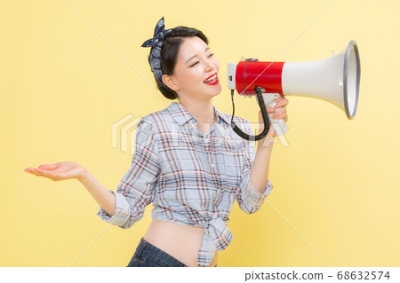 Life style concept, happy shopping time. Young asian woman with shopping bags and cart. 347 68632574