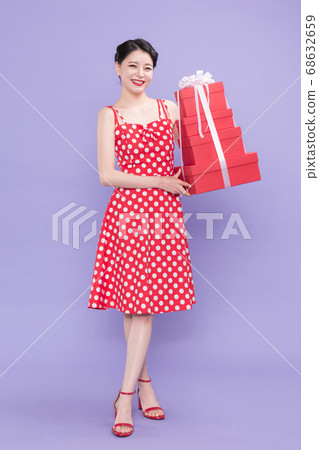 Life style concept, happy shopping time. Young asian woman with shopping bags and cart. 549 Life style concept, happy shopping time. Young asian woman with shopping bags and cart. 549 68632659