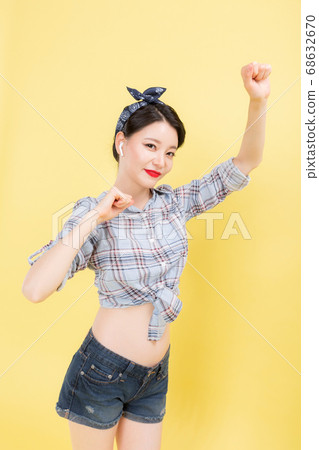 Life style concept, happy shopping time. Young asian woman with shopping bags and cart. 331 Life style concept, happy shopping time. Young asian woman with shopping bags and cart. 331 68632670