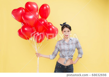 Life style concept, happy shopping time. Young asian woman with shopping bags and cart. 304 68632698
