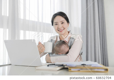 Modern young family concept, young mother and father with newborn 258 68632704