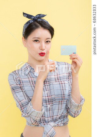 Life style concept, happy shopping time. Young asian woman with shopping bags and cart. 401 68632833