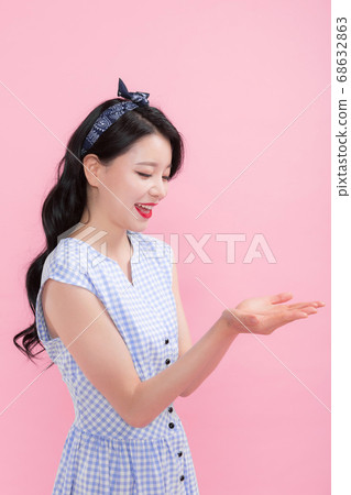 Life style concept, happy shopping time. Young asian woman with shopping bags and cart. 170 68632863