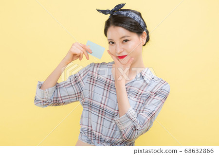 Life style concept, happy shopping time. Young asian woman with shopping bags and cart. 420 68632866