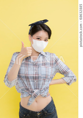 Life style concept, happy shopping time. Young asian woman with shopping bags and cart. 150 68632885