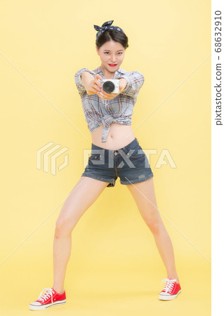 Life style concept, happy shopping time. Young asian woman with shopping bags and cart. 373 68632910