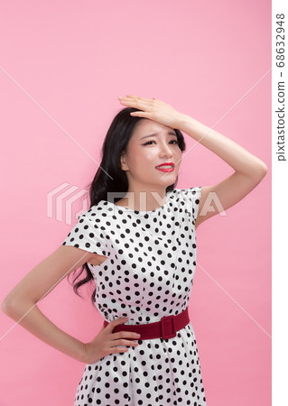 Life style concept, happy shopping time. Young asian woman with shopping bags and cart. 093 68632948