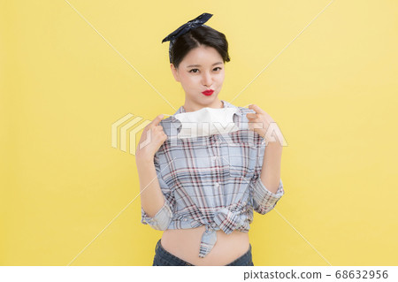 Life style concept, happy shopping time. Young asian woman with shopping bags and cart. 136 Life style concept, happy shopping time. Young asian woman with shopping bags and cart. 136 68632956
