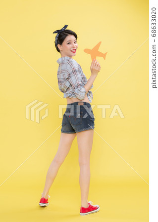 Life style concept, happy shopping time. Young asian woman with shopping bags and cart. 152 68633020