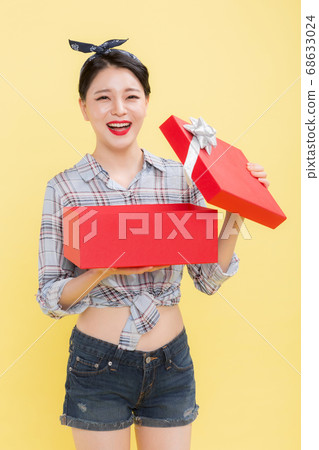 Life style concept, happy shopping time. Young asian woman with shopping bags and cart. 397 Life style concept, happy shopping time. Young asian woman with shopping bags and cart. 397 68633024