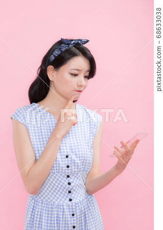 Life style concept, happy shopping time. Young asian woman with shopping bags and cart. 247 68633038