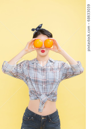 Life style concept, happy shopping time. Young asian woman with shopping bags and cart. 364 68633039