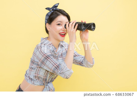 Life style concept, happy shopping time. Young asian woman with shopping bags and cart. 409 68633067