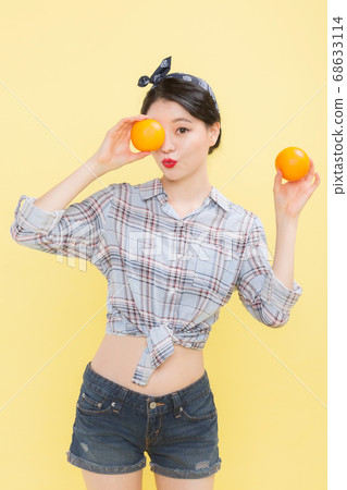 Life style concept, happy shopping time. Young asian woman with shopping bags and cart. 363 68633114