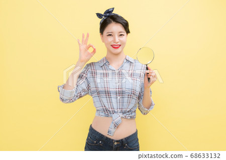 Life style concept, happy shopping time. Young asian woman with shopping bags and cart. 358 68633132