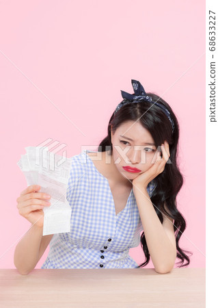 Life style concept, happy shopping time. Young asian woman with shopping bags and cart. 262 68633227