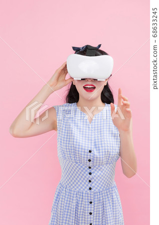 Life style concept, happy shopping time. Young asian woman with shopping bags and cart. 232 Life style concept, happy shopping time. Young asian woman with shopping bags and cart. 232 68633245