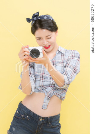 Life style concept, happy shopping time. Young asian woman with shopping bags and cart. 315 Life style concept, happy shopping time. Young asian woman with shopping bags and cart. 315 68633279
