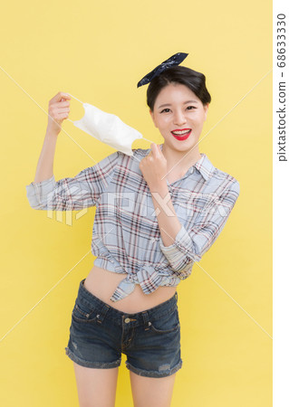Life style concept, happy shopping time. Young asian woman with shopping bags and cart. 164 Life style concept, happy shopping time. Young asian woman with shopping bags and cart. 164 68633330