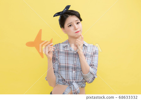 Life style concept, happy shopping time. Young asian woman with shopping bags and cart. 154 68633332