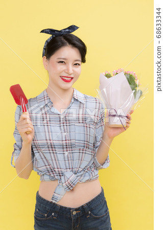 Life style concept, happy shopping time. Young asian woman with shopping bags and cart. 159 Life style concept, happy shopping time. Young asian woman with shopping bags and cart. 159 68633344