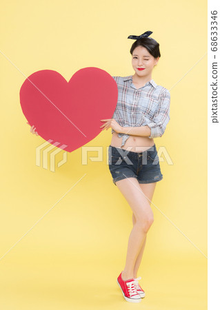 Life style concept, happy shopping time. Young asian woman with shopping bags and cart. 290 68633346