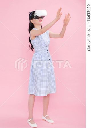 Life style concept, happy shopping time. Young asian woman with shopping bags and cart. 241 68633430