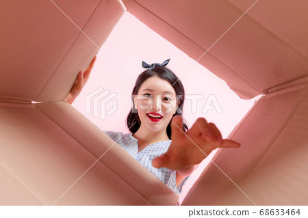 Life style concept, happy shopping time. Young asian woman with shopping bags and cart. 199 68633464