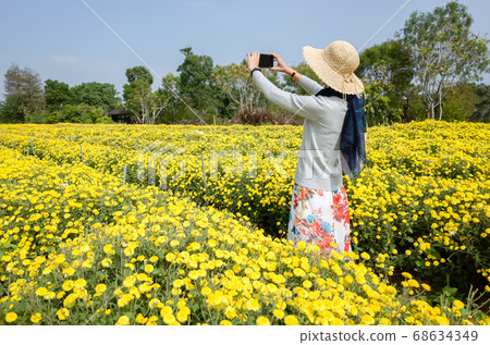 woman stand and take a selfie woman stand and take a selfie 68634349