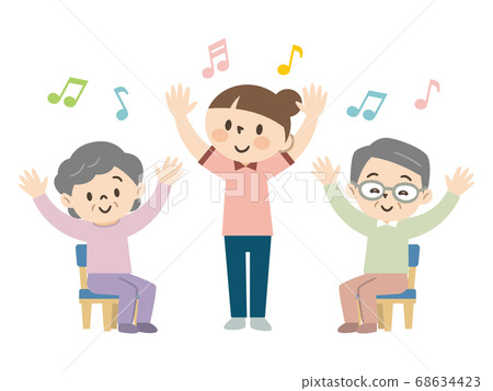 Elderly people enjoying recreation at a nursing home 68634423