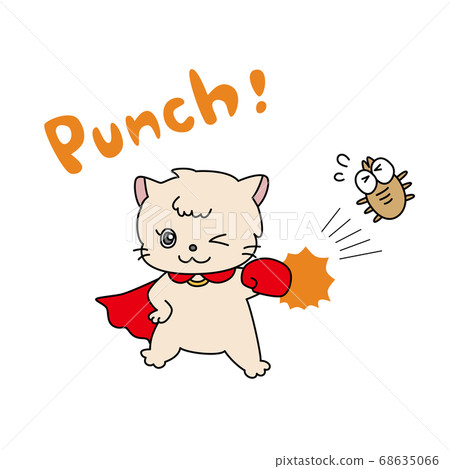 Cat (brown) winking and defeating pests (tick) 68635066