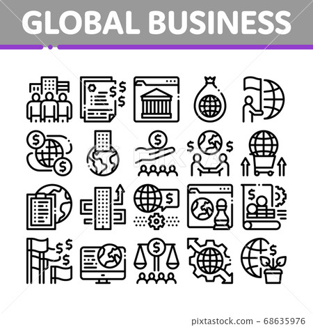 Global Business Finance Strategy Icons Set Vector Global Business Finance Strategy Icons Set Vector 68635976