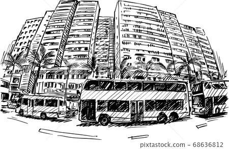 Drawing of the building in Hong Kong hand draw  68636812