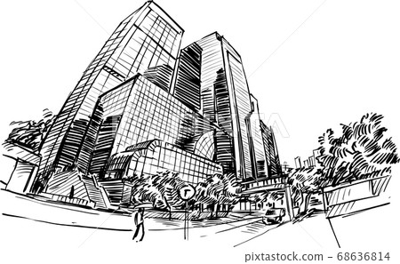 Drawing of the building in Hong Kong hand draw  68636814