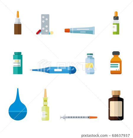 Various medication and healthcare icons. Creme, Various medication and healthcare icons. Creme, 68637937